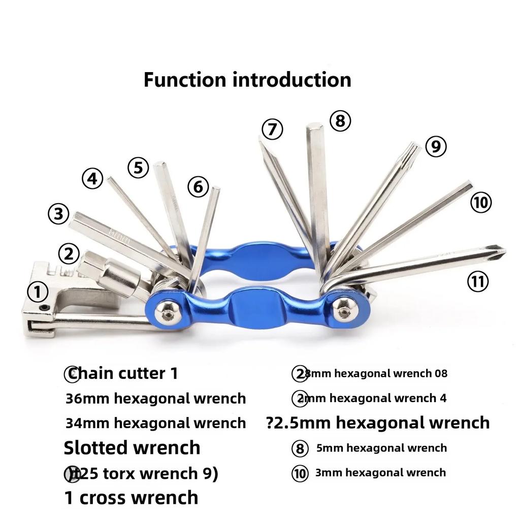 Multifunctional 11in1 Bicycle Repair Tool Kit Mountain Road Bike with Chain Cutter Arc Colorful Combination Screwdriver Wrench