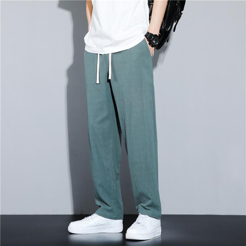 Summer new men's cotton and linen casual pants solid color large size loose and thin breathable straight pants men's pants