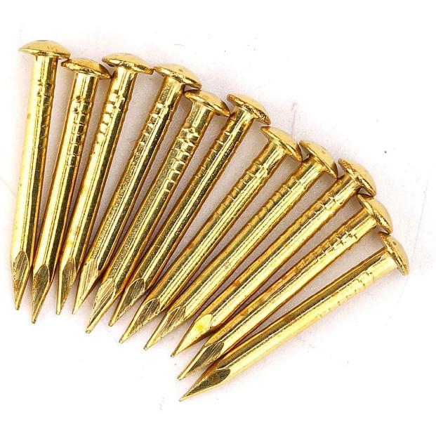 Brass Nails, 100 Pieces Round Head Gold Nails, Brass Wall Pins 10mm 15mm 18mm 22mm, Furniture Brass Tacks for Wood, for Hanging Picture Frame Mirror,