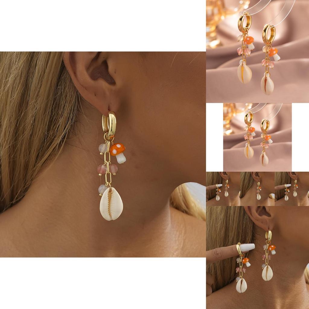 Chic Gold-plated Shell Mushroom Earrings For Women Elegant Street Style 2023