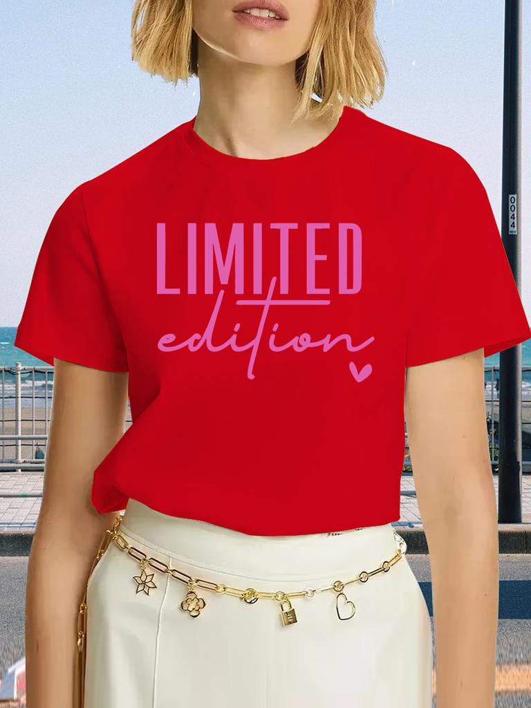 Stylish Limited Edition Crew Neck T-Shirt for Women - Soft Polyester & Spandex Blend Medium Stretch Short Sleeve All Season