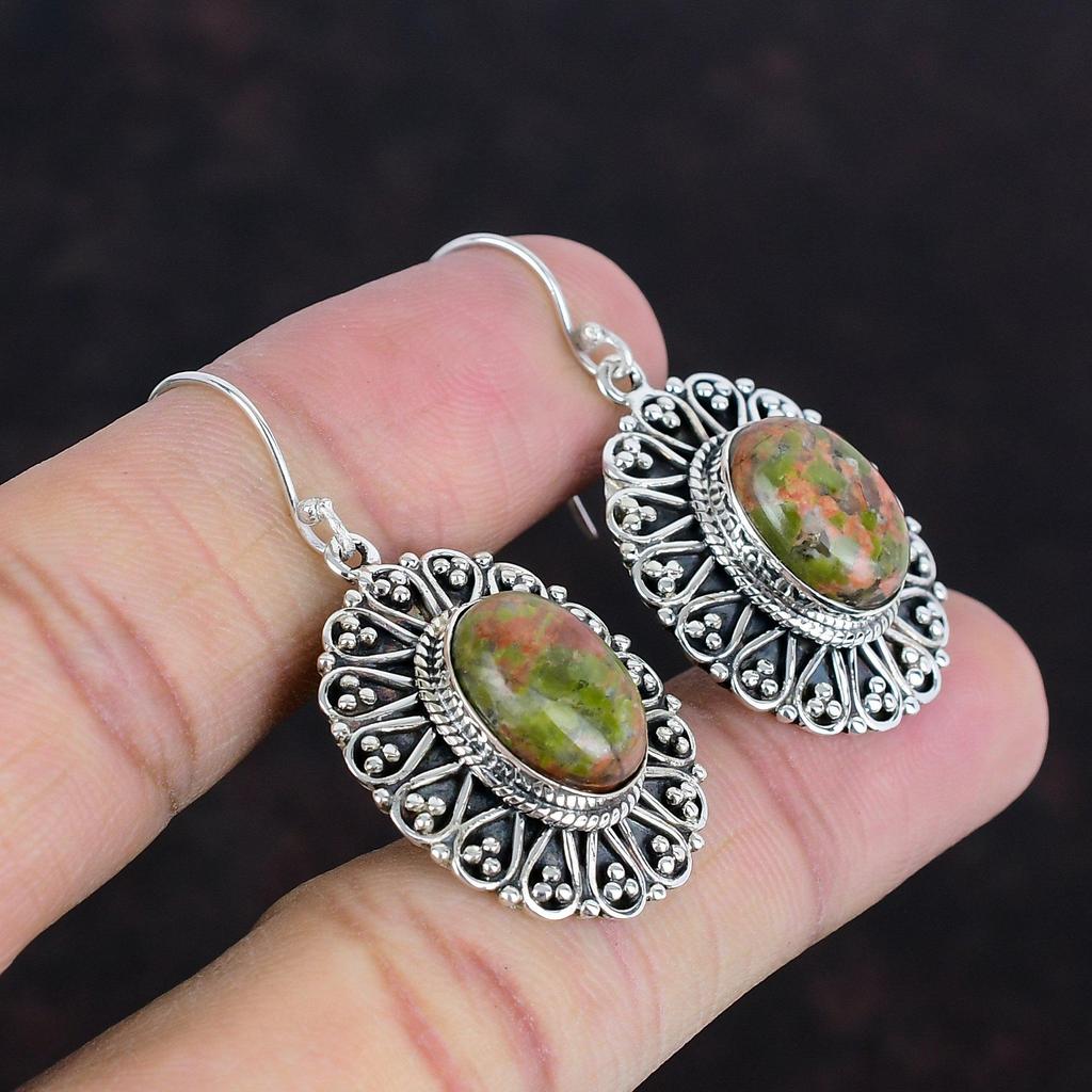Unakite Earrings Gemstone Earring Vintage Jewelry 925 Sterling Silver Earring Very Pretty Unakite Jewelry Handmade Earring Anniversary Gifts