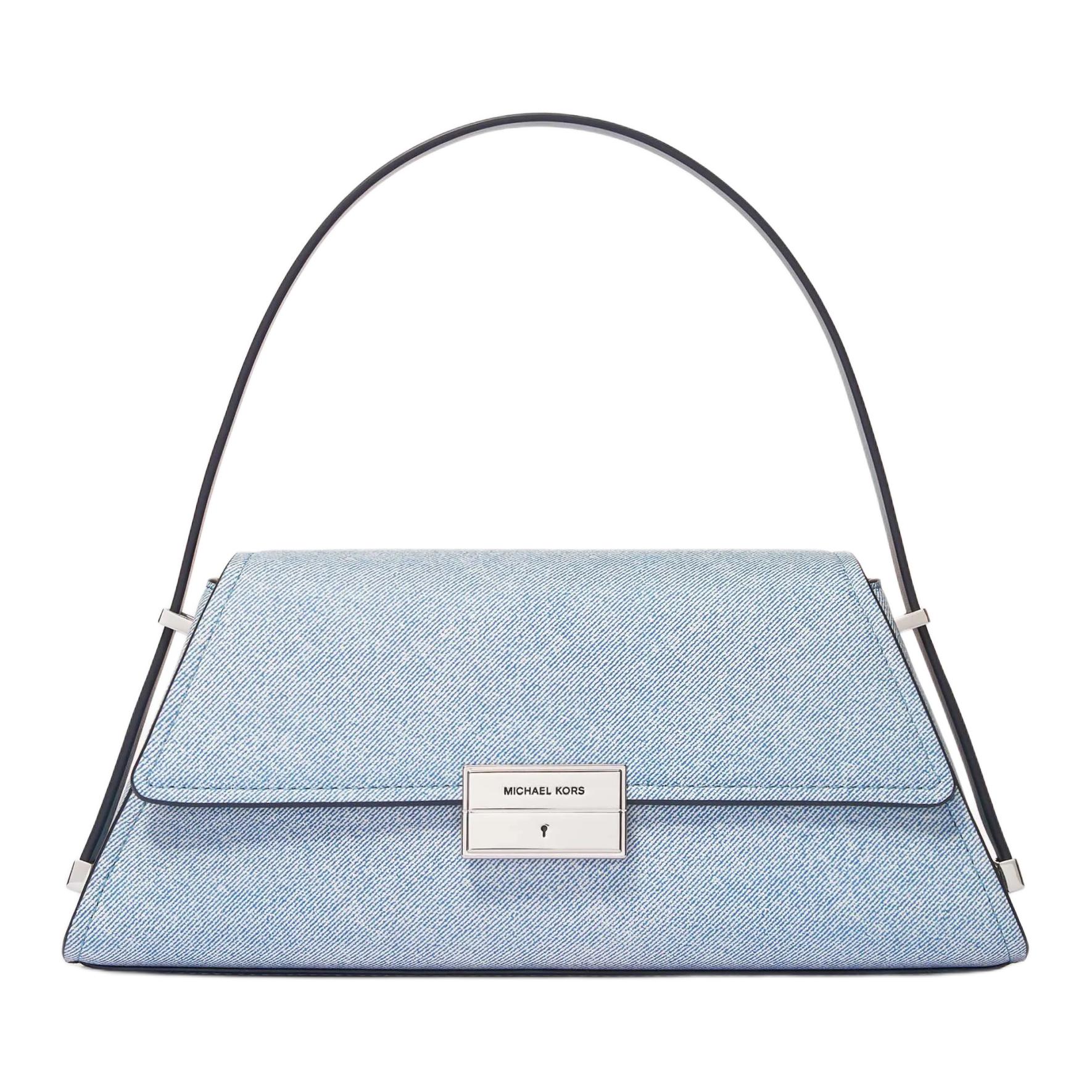 Michael Kors MK Ludlow Signature Metal Flip Design Leather Shoulder Bag Medium Women shoulder bag Light-Blue 30S5SLNL2R-422 Basic Set (Bag+Dust Bag)