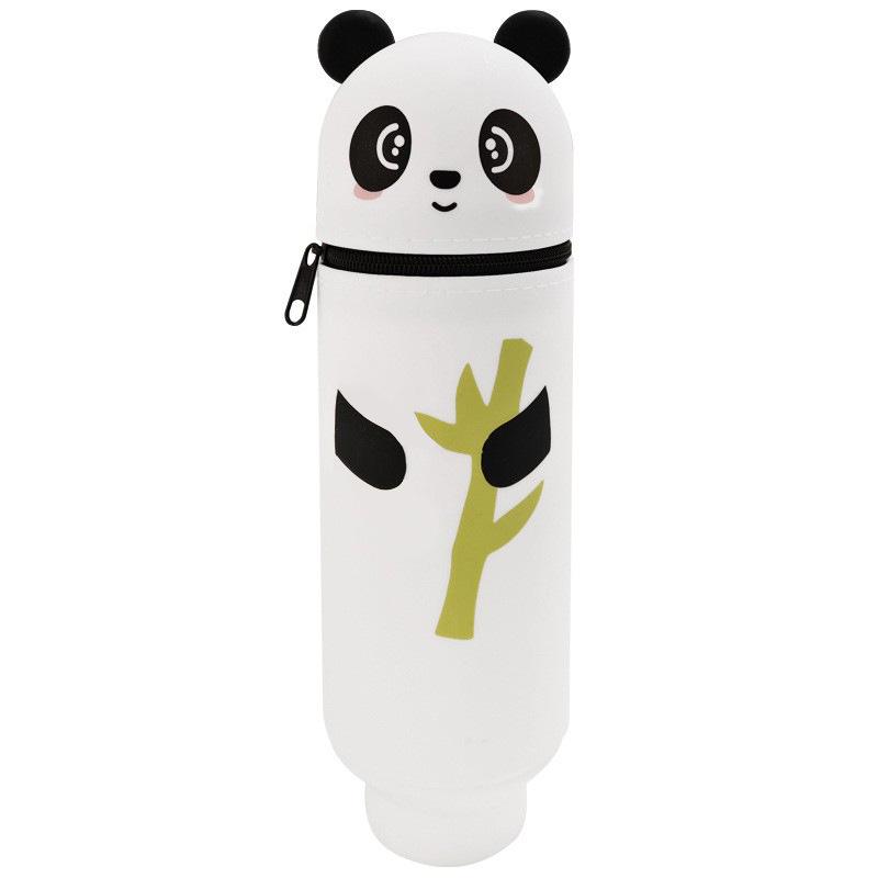 Creative High Quality Cartoon Panda Pencil Case Silicone Animal Shape Pen Pouch Foldable With Zipper Stationery Storage Bag