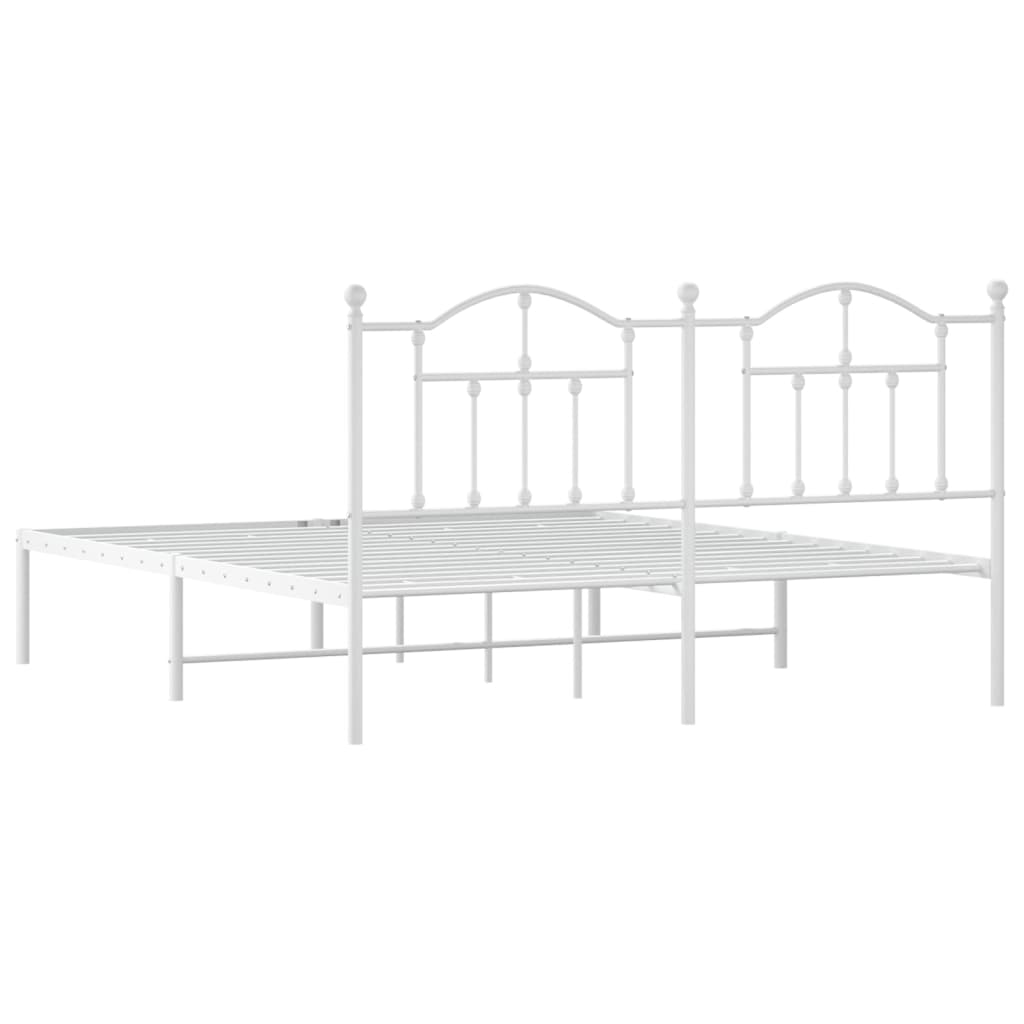 Metal Bed Frame with Headboard White 180x200 cm