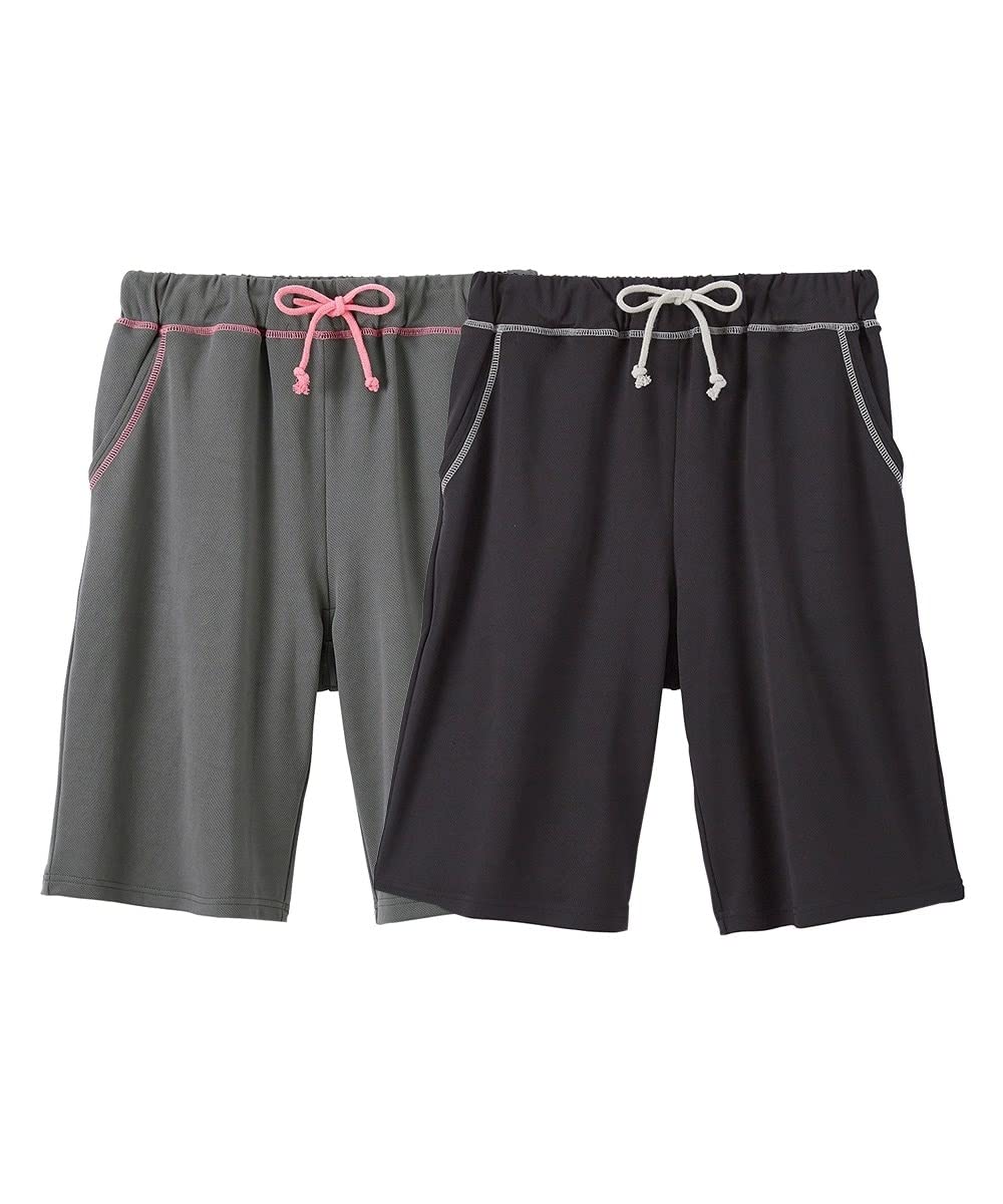 

jersey relaxed set of black [Nissen] Pajamas/loungewear bottoms, sweat-absorbing, quick-drying, shorts, 2, + charcoal, M-L