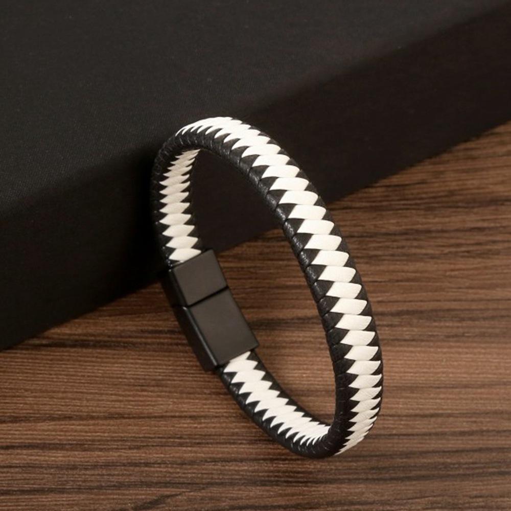 Retro Punk Männer Armbänder Schwarz Braun Geflochtenes Leder Armband Edelstahl Magnetische Verschluss Armreifen Männlichen Schmuck Geschenk