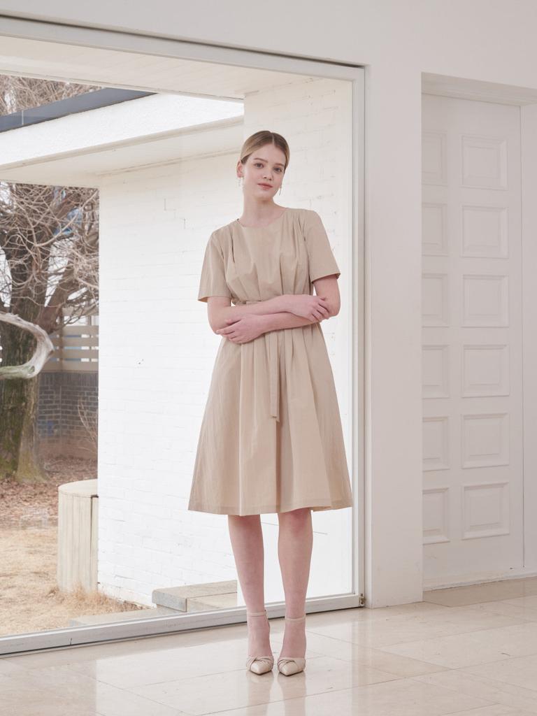 Koes Cotton Pleated Dress_Beige