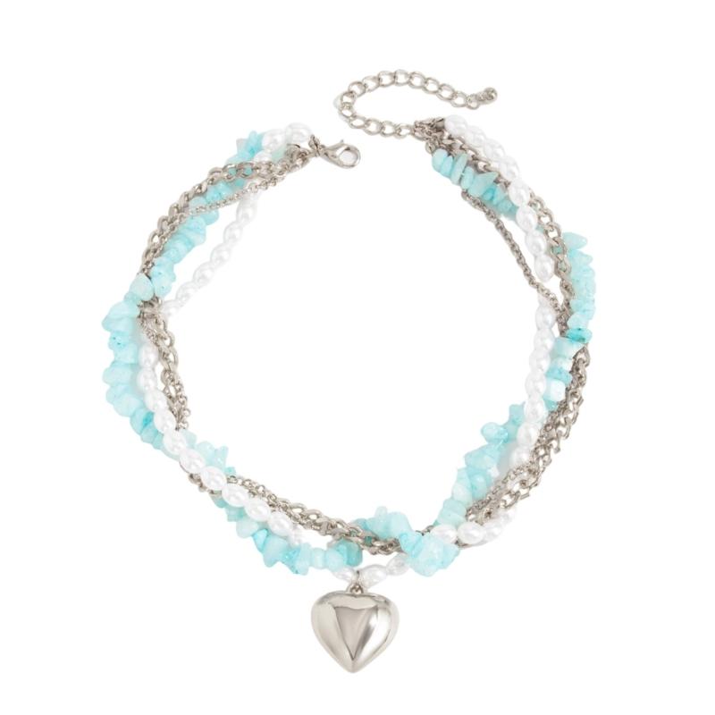 

Simulated Pearls Jewelry With Blue Crystals Heart Pendant for Daily Wear and Special Occasions