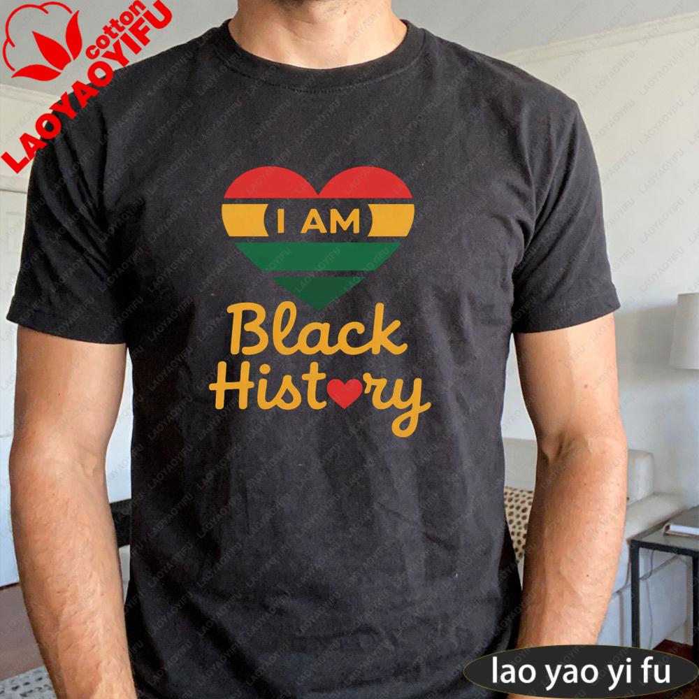 I Am Black History Heart Design Summer Casual Fashion Men T Shirt Everyday Wear Gift Idea Retro Heart Pattern Clothes S