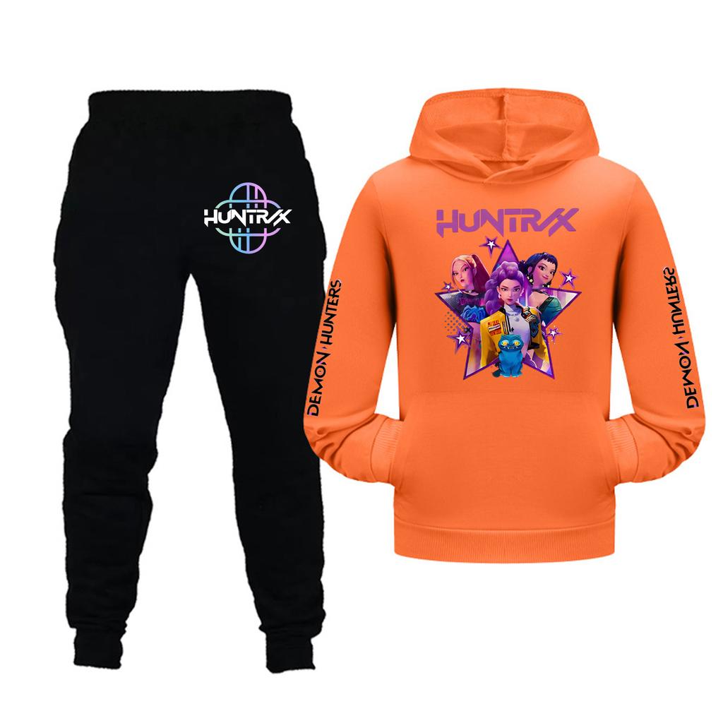 Zestaw bluzy z kapturem z długim rękawem i spodni dla dziewczynek dla maluchów i starszych dzieci 2 szt.