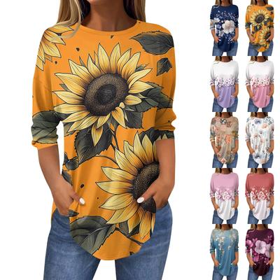Womens T Shirts 3/4 Sleeve Shirts Solid Color Pullover Summer Spring Tops Blouses