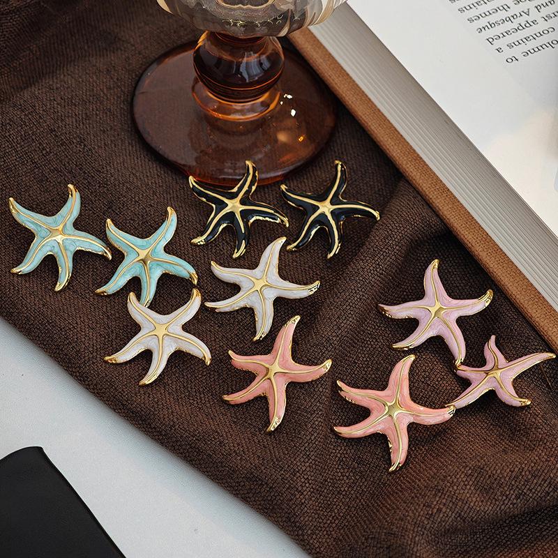 Hot Selling Fashion Earrings Colors Stainless Steel Drip Glaze Design Starfish Earring Versatile Temperament Trendy Jewelry