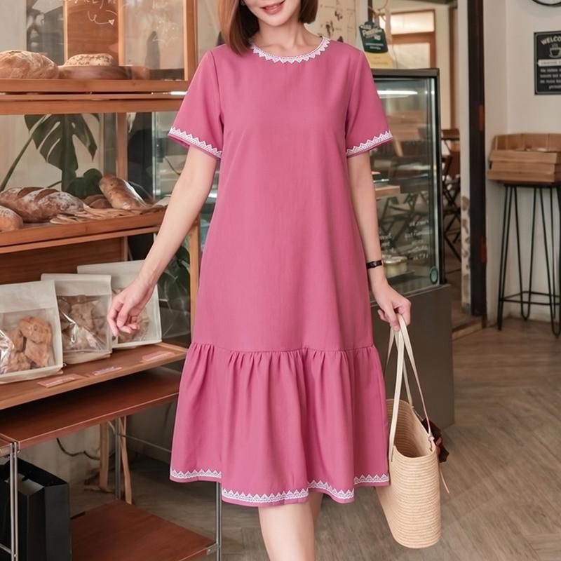 ZANZEA Women Casual Round Neck Solid Color Summer Short Sleeve Dress