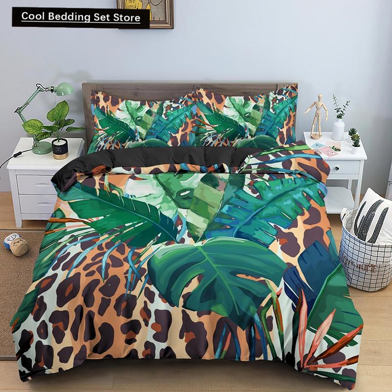 Leopard Print King Queen Duvet Cover Brown Cheetah Skin Pattern Bedding Set for Teens Girl Women Leopard 2/3pcs Soft Quilt Cover