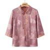 Women's New Chinese Peony Print Mid-Sleeve Tie-Neck Shirt
