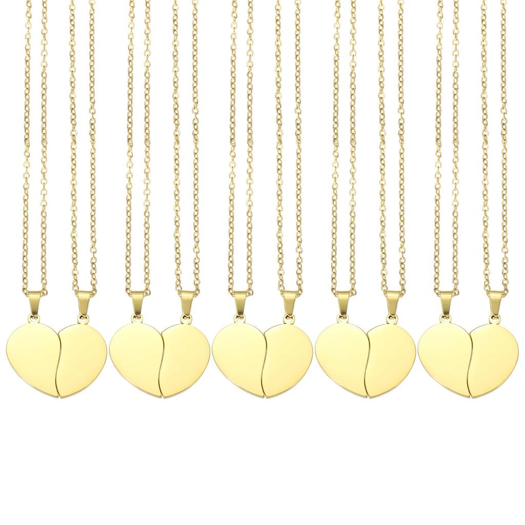 [uxcell] 5-Piece Set Heart Pair Pendant Necklaces, Stainless Steel, Engravable, Adjustable Matching Necklaces for Best Friends, 2 Heart Decorations
