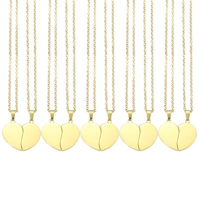 [uxcell] 5-Piece Set Heart Pair Pendant Necklaces, Stainless Steel, Engravable, Adjustable Matching Necklaces for Best Friends, 2 Heart Decorations