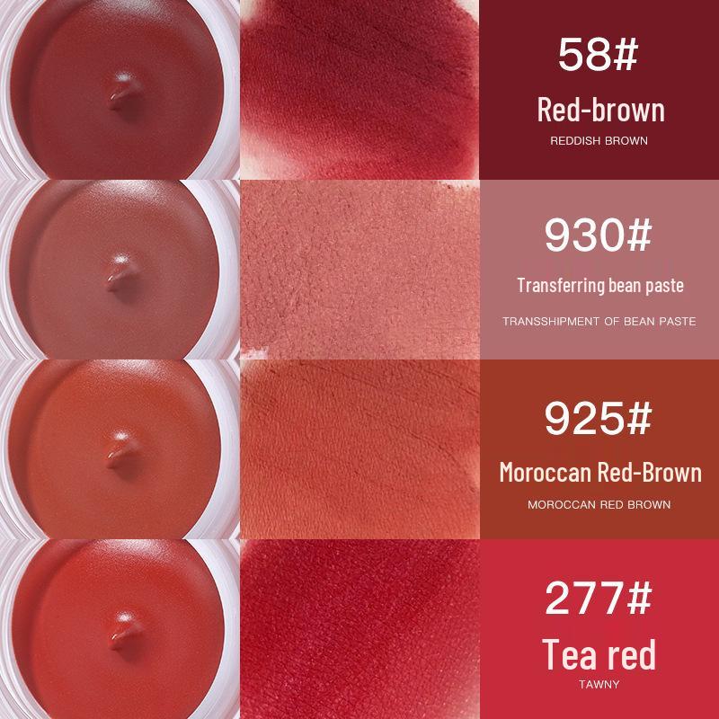 NOVO Velvet Matte Lipstick: Jellied Jar Formula for a Mist-like Finish, Long-lasting, Non-Staining, Enhances Pale Skin with Glossy Mud Tones.