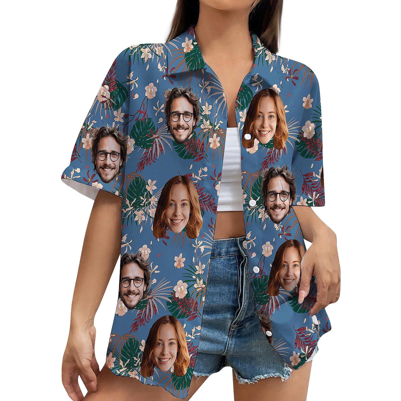 

Рубашка с лицом для женщин Персонализированная тропическая рубашка на пуговицах с цветочным принтом XL