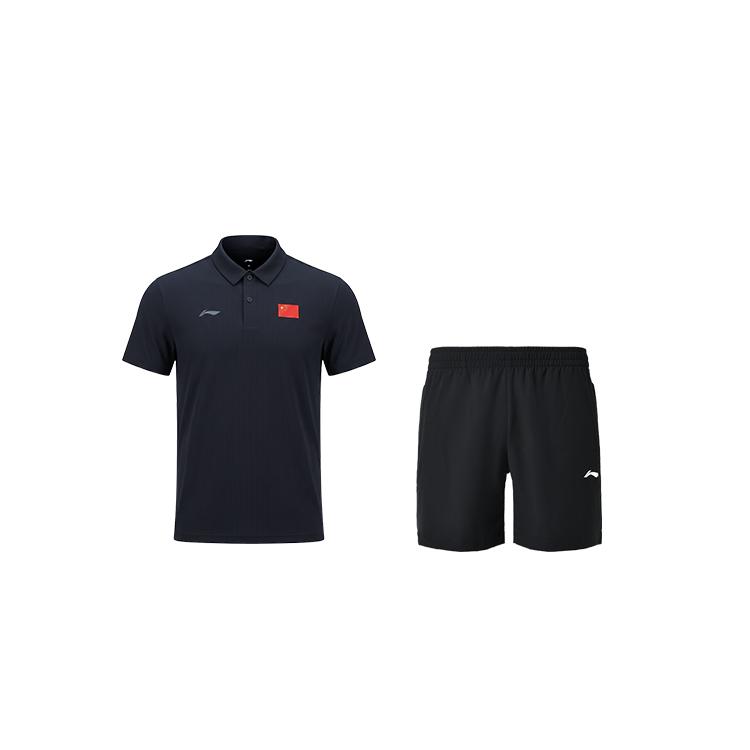 

Li-Ning Lightweight Moisture-Wicking Versatile Sports Fitness Polo Shirt And Shorts Set Unisex activewear APLW071-1+AKSU789-3 S
