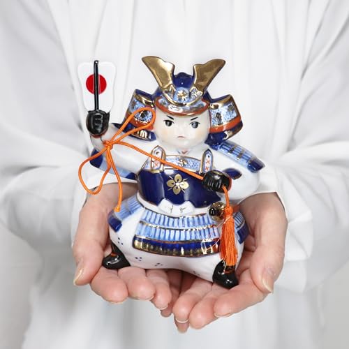 Osaka Choseido May Doll Helmet Ornament, Compact Mini Carp Streamer Set for Indoor Use, Ceramic, with a Successful General and Carp Streamer