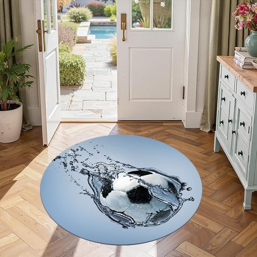 Tapis Rond Football Parfait pour Entrée Chambres Balcon Dortoir Tapis Rond Antidérapant Bureau Décoration Maison Cadeau Spirituel