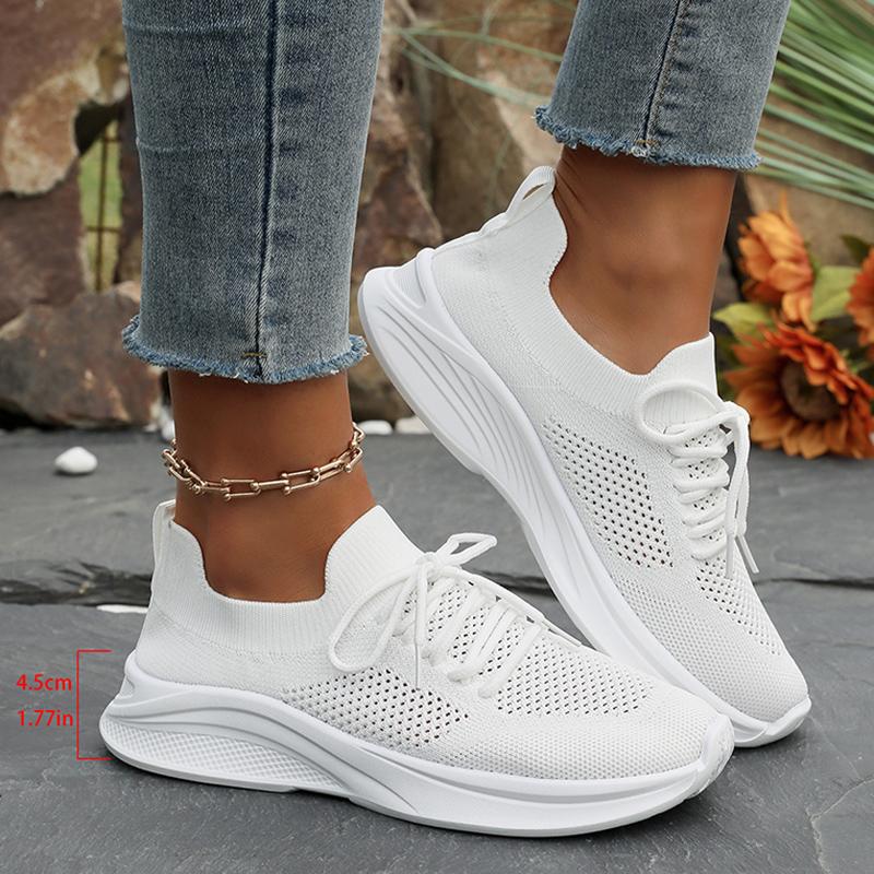 Fashion Women's Breathable Knit Sneakers Lightweight Casual White Running Shoes Woman Outdoor Comfortable Slip On Walking Shoes Big Size