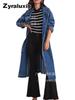 Langer Jeans-Windbreaker-Mantel für Damen mit Knopfverschluss für Herbst Winter