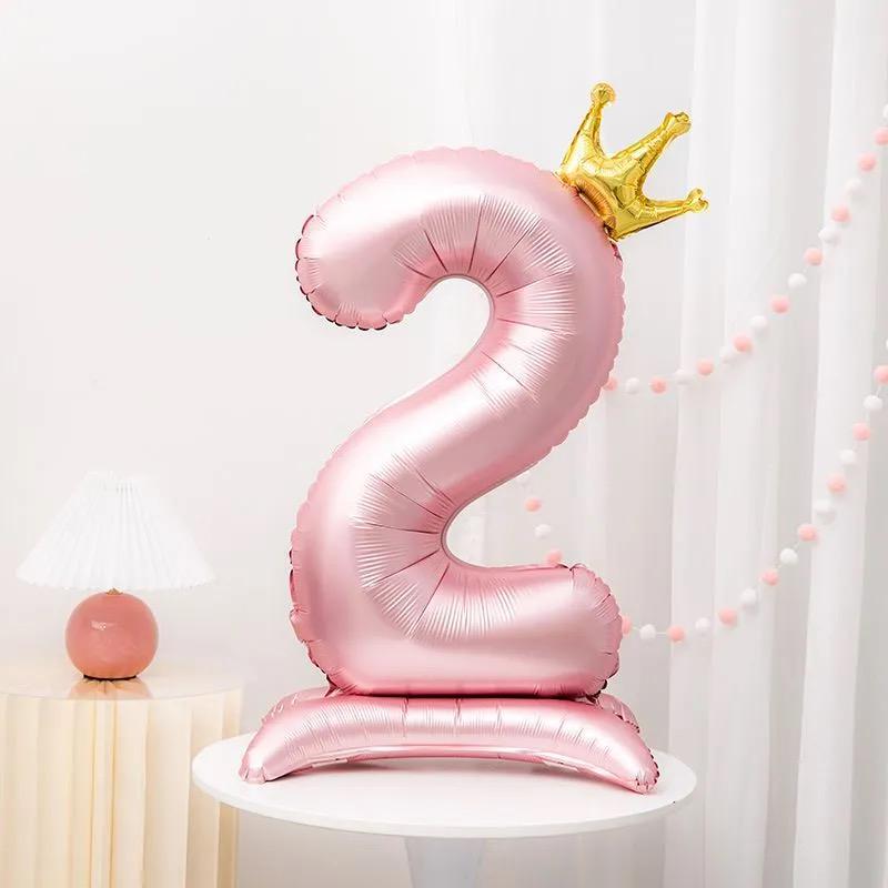 Gradient Color Crown Number Balloon Pillar, 32-40 Inch, First Birthday Party Decoration