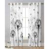 Black And White Dandelion Plant Sheer Curtains for Living Room Decoration Window Curtain Kitchen Tulle Voile Organza Drapes