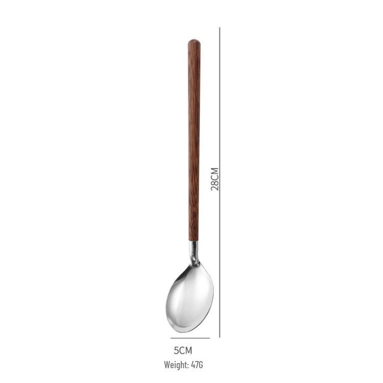 Stainless Steel Spoon & Fork Set with Wood Handle for Buffet & Hot Pot