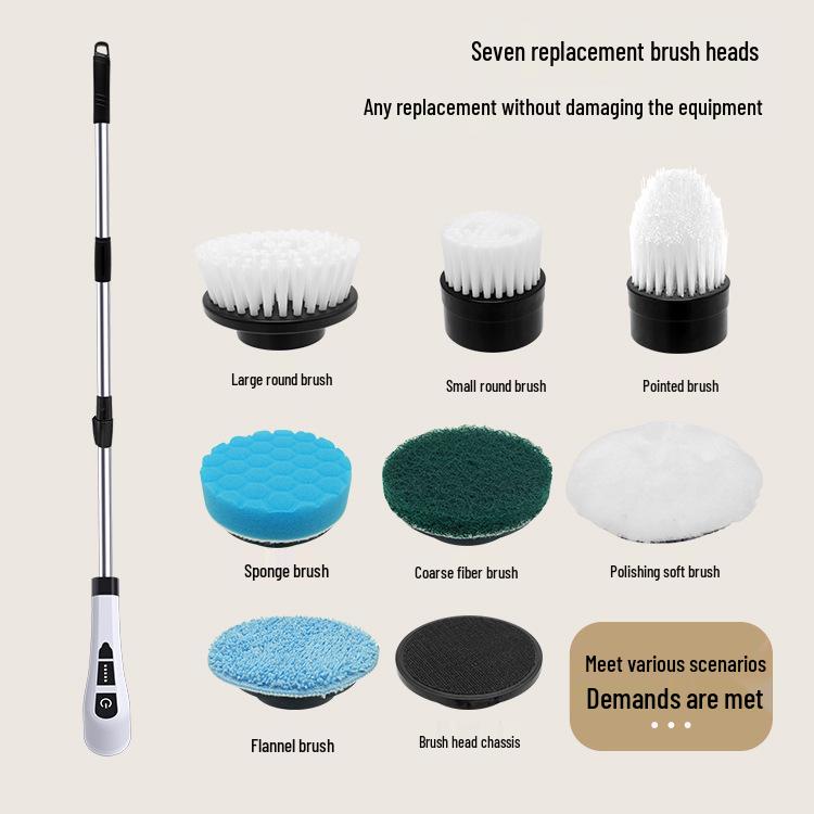 7-in-1 Cordless Electric Spin Scrubber with Retractable Long Handle.