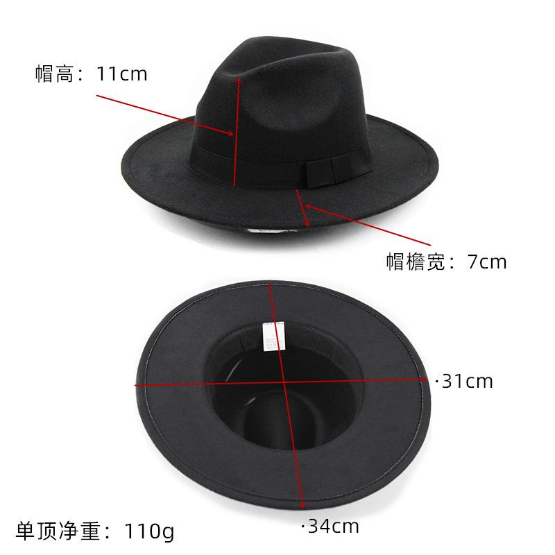 Street Shot Imitation Wool British Retro Jazz Hat Men'S And Women'S Big-Brimmed Top Hat Felt Hat Versatile Shade