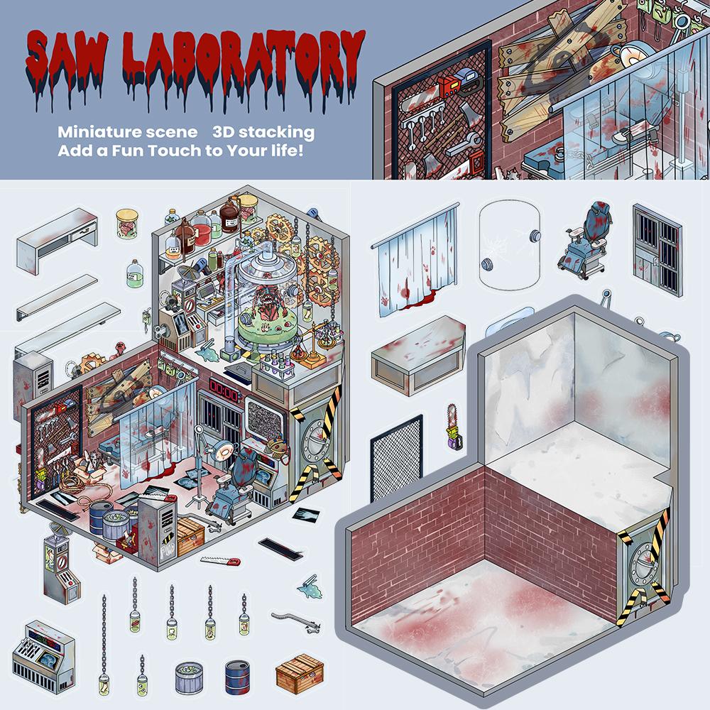 

3 шт. Наклейка для ландшафта «Лаборатория маньяка-бензопилы», повседневная уличная одежда для гостиной, скейтборд-арт, для ноутбука, багажа, наклейки Харадзюку