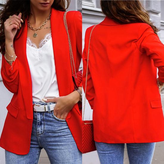 Chic Lady Autumn Lapel Solid Color Slim Fit Coat Long Sleeve Women Jacket Blazer