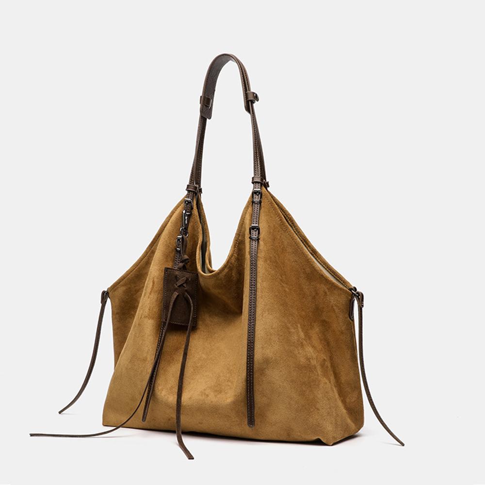 Retro Faux Suede Tote Shoulder Bag Large Capacity Designer Bags for Women Handbags and Purses Shopper Commuting Bag Pouch