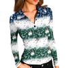 Damenmode Lässig Bedrucktes V-Ausschnitt Langarm Knopfleiste Oberteil