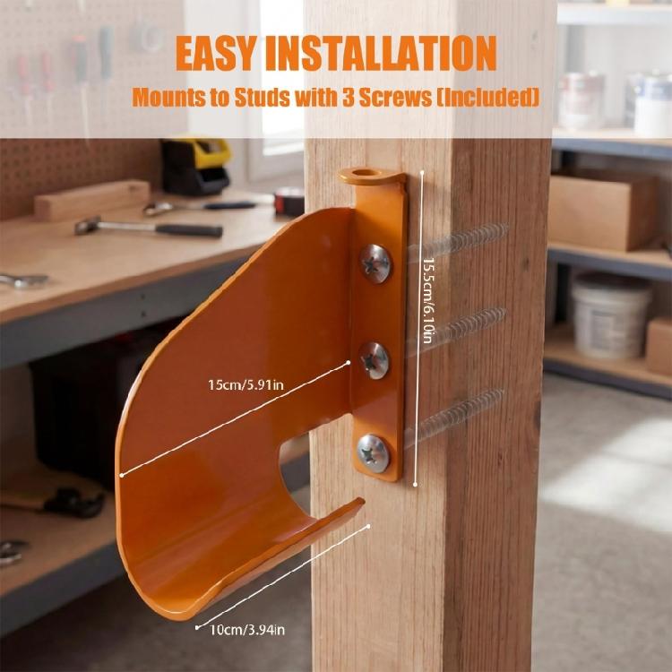 Wall Storage Bracket for Chainsaw Use, Orange Steel Hanger with Upper Lip for Garage, Shed, Workshop, and Tool Room Daily Storage Use