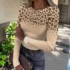 Women's Slim Fit Leopard Print Long Sleeve Round Neck Pullover T-Shirt