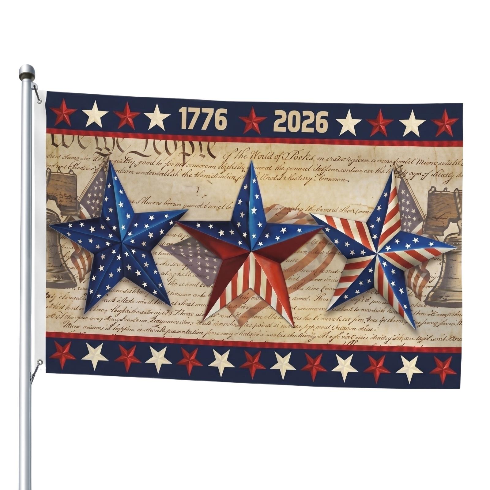 

Single Layer Double Sided 3x5 Feet Flag with Printed Stars and Document Background for Commemoration and Display one size