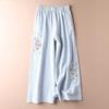 Women's Summer Thin Retro Ethnic Style Cotton and Linen Casual Pants Embroidered Comfortable Wide-legged Pants Nine Pants
