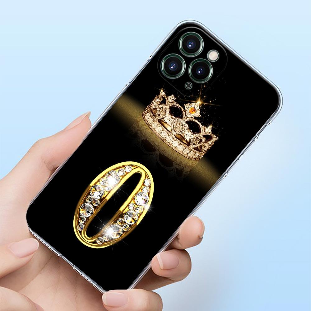 Diamond Crown First Initials Letter N T Z Shell Case for iPhone 15 16 11 12 13 14 Pro Max Mini 16 Plus Transparent Cover Fundas