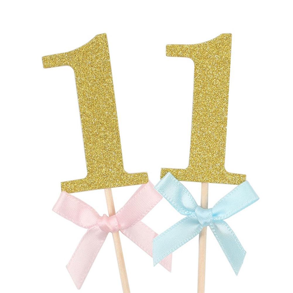 10Pcs First Birthday Decorations Number 1 Cupcake Toppers Boy Girl 1st Year Party Decor
