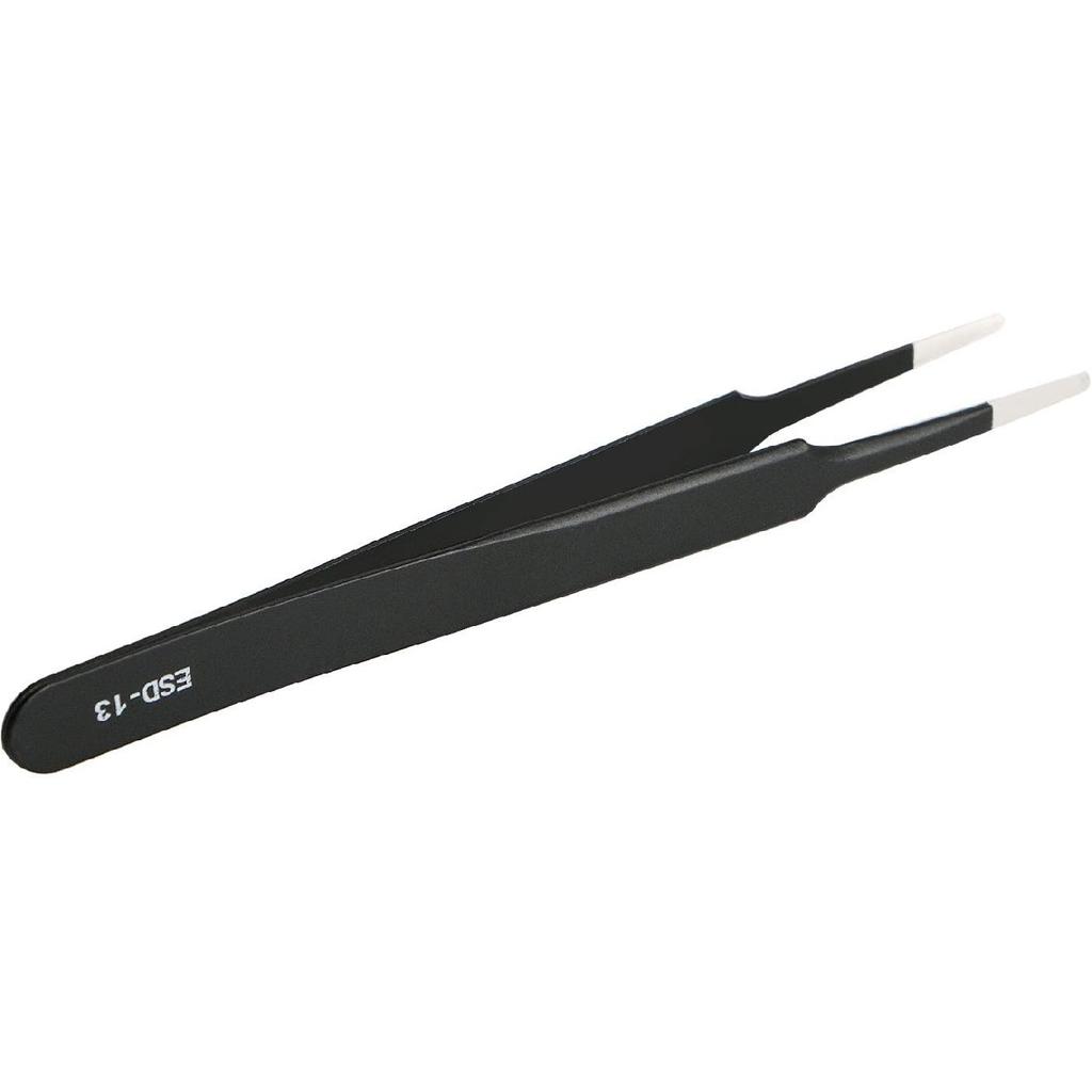 Aoje-Link ESD-13 Professional Anti-Static Technology Tweezers, Non-magnetic Flat and Round, Stainless Steel Plastic Coated, Full Length 120mm, Black,