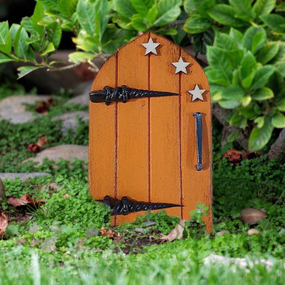 Engraved Design Fairy Door Miniature Creative Windows Door Figurines Gift Miniature Wooden Door