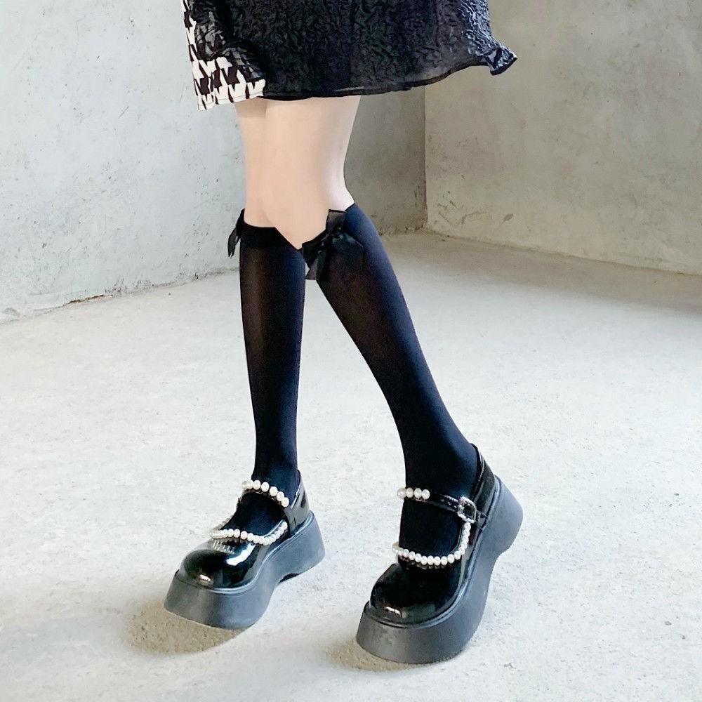 

Красивые носки до середины икры jk, лолита, девчачий стиль, милые кружевные носки средней длины до середины икры, летние тонкие носки с бантом, лолита, женские Average Size