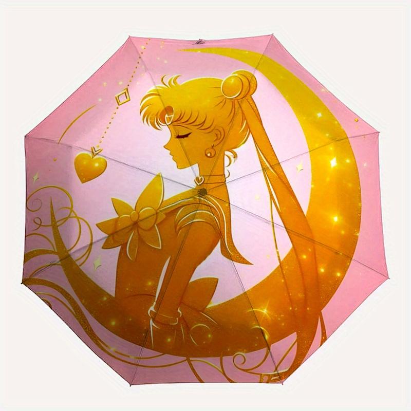 1pc Golden Sailor Moon Auto-Folding Umbrella: Portable 3-Fold Design with Iron Frame, Perfect for Fans, Travelers, and Daily Use - Ideal Gift for