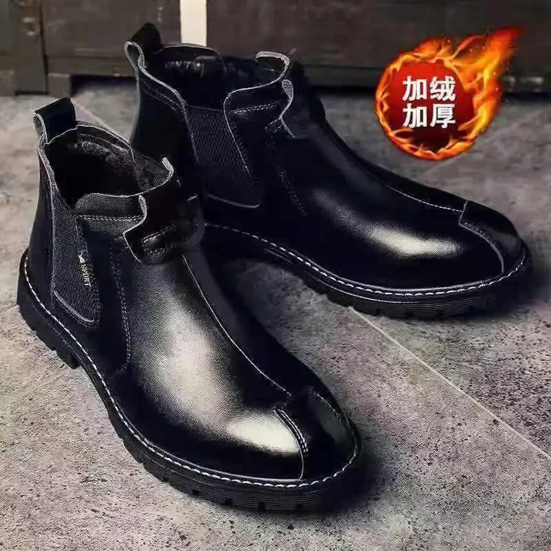 High Quality Retro Men Ankle Boots British Chelsea Business Casual Leather Shoes Fashion Comfortbale Thick Sole Work Boots Botas