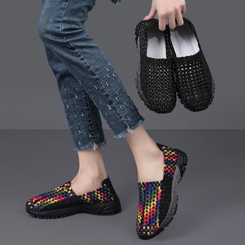 Breathable Summer Woven Walking Shoes Slip On Ladies Loafers Handmade Shoes Women Casual Shoes Women Flats Female Sneakers